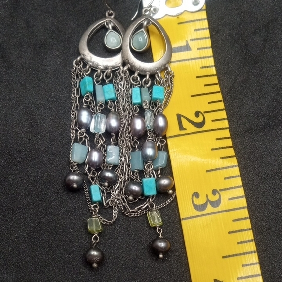 Chic Silver and Turquoise Beaded Earrings - Picture 6 of 8